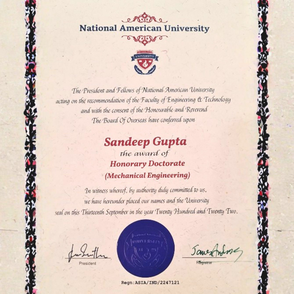 National American University Certificate